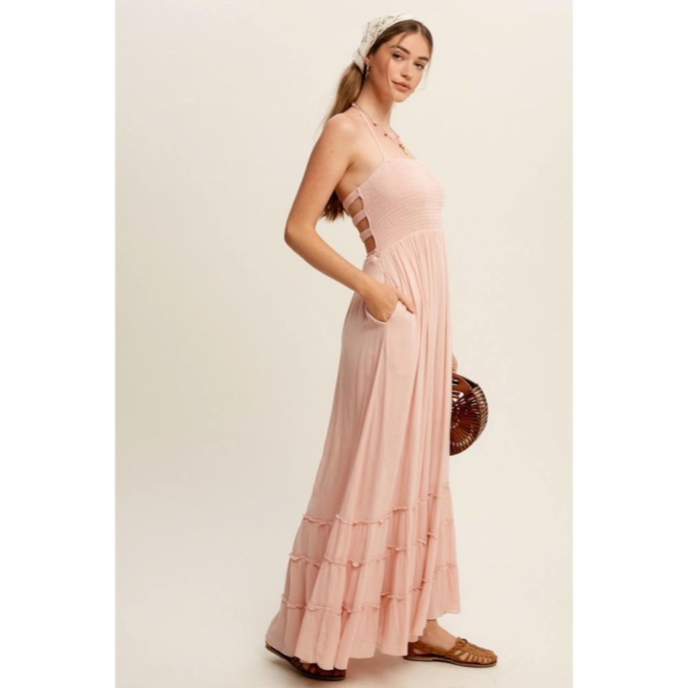 SOLD OUT Blush Pink Forever Yours Tiered Woven Bohemian Maxi Summer Dress - Picture 4 of 6